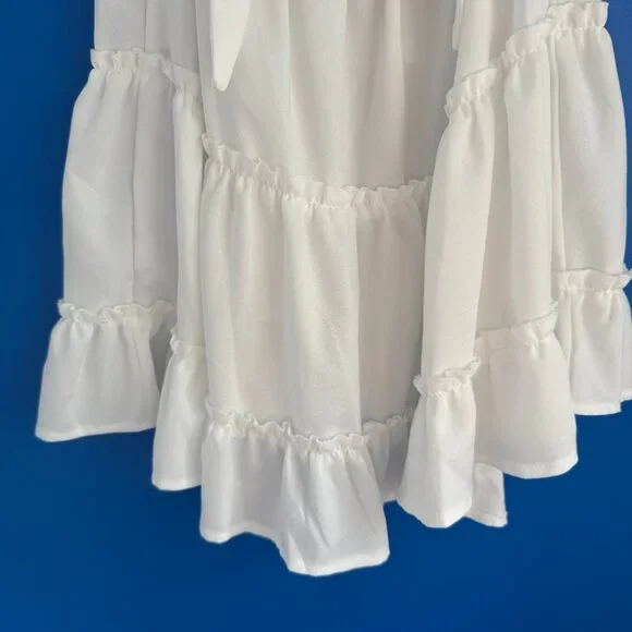 White Babydoll Fitted Bodice Flowy Skirt Bow Closure Dress - XS/S - Picture 5 of 8